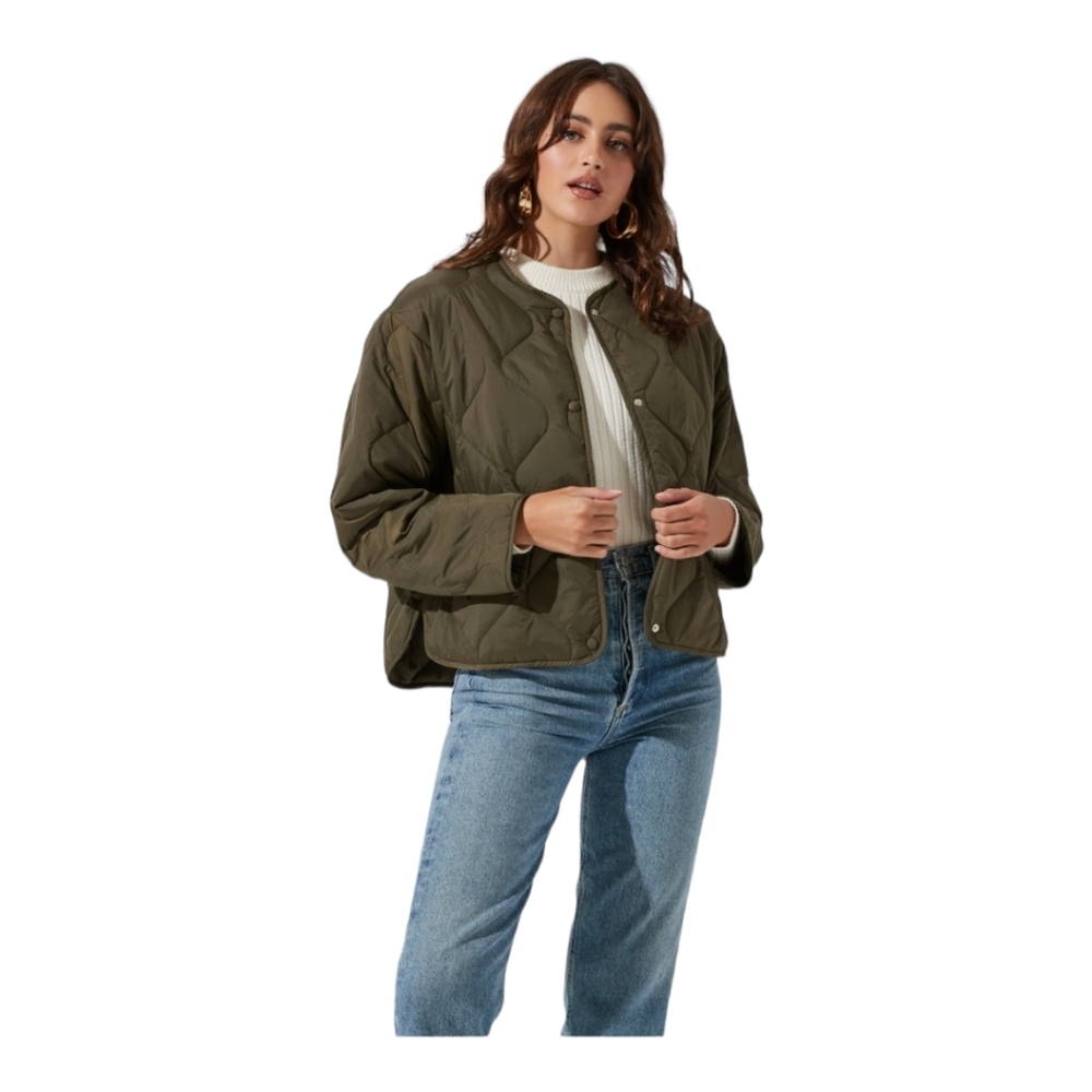 ASTR the label Lightweight Olive Puffer Snap front jacket, Small